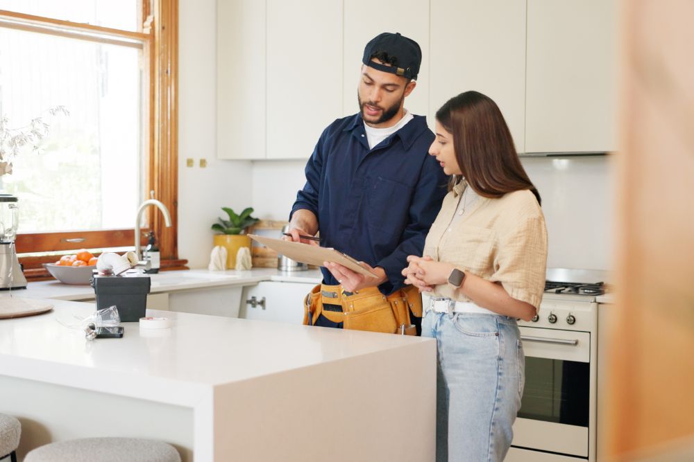 Home repair professional discussing a home project with a homeowner