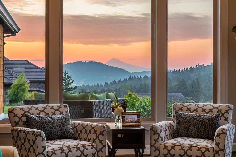 Mountain home overlooking a scenic mountain landscape